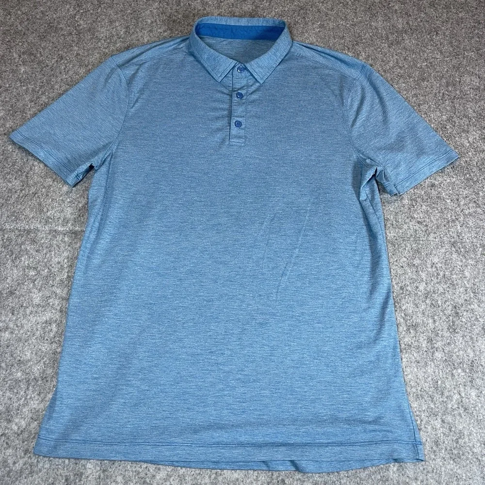 Lululemon Men's Evolution Polo Shirt Heathered Blue Short Sleeve Size M Athletic - Picture 2 of 8